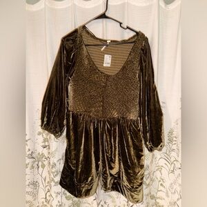 Free People Velvet Brown Dress with 3/4 Sleeves